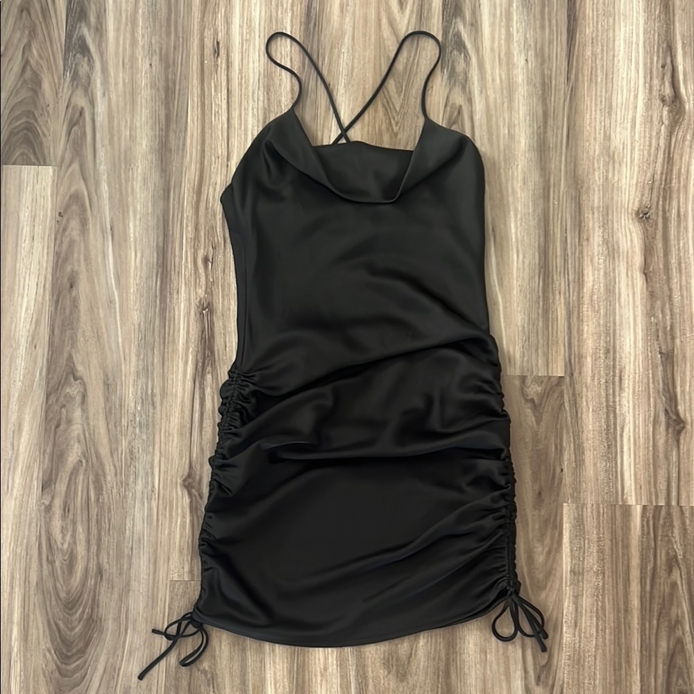 Chic Black Satin Dress with Straps